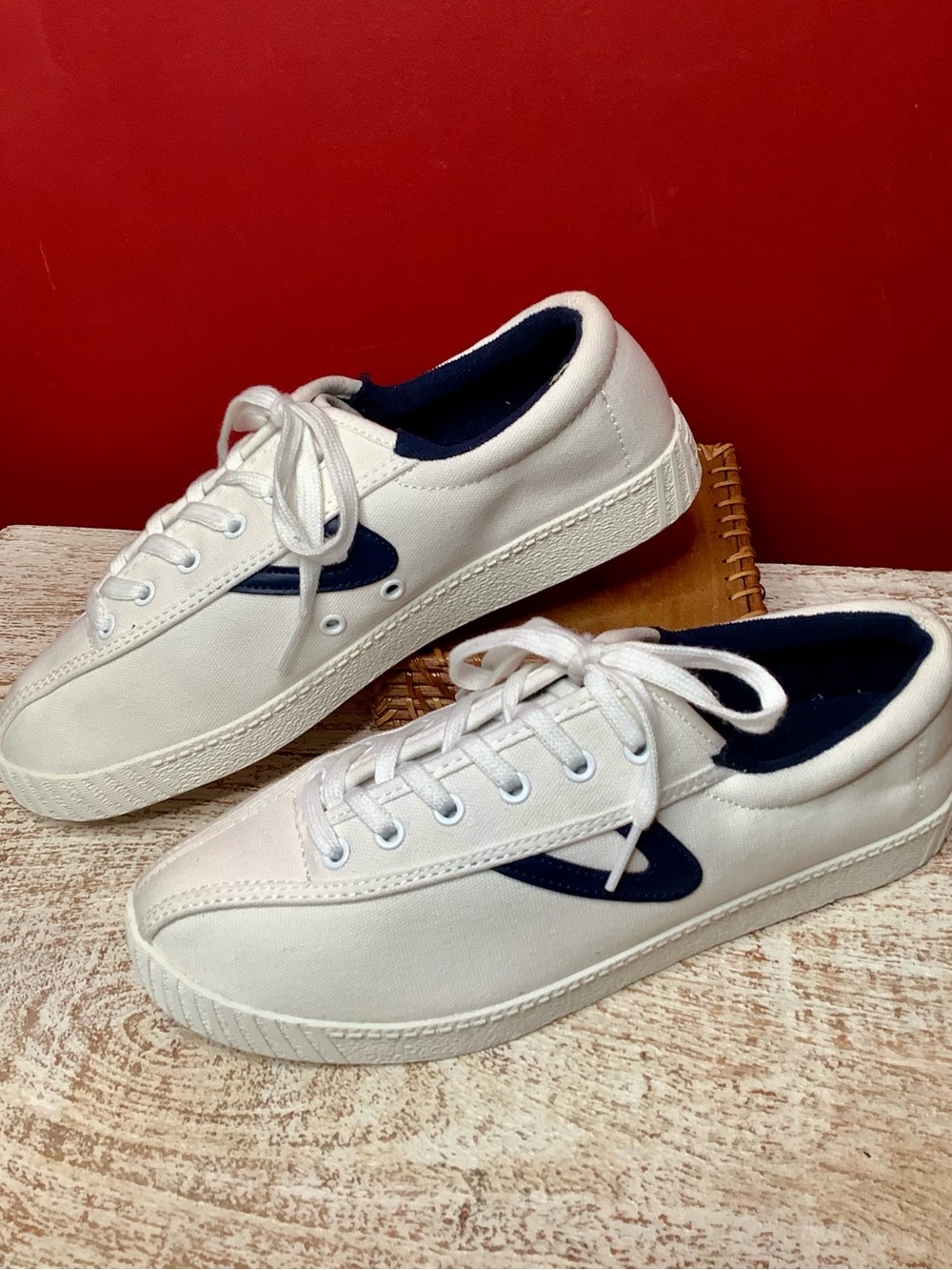TRETORN Nylite Plus Size 9 White Classic Canvas Tennis Shoes with Navy Accent - Picture 2 of 12